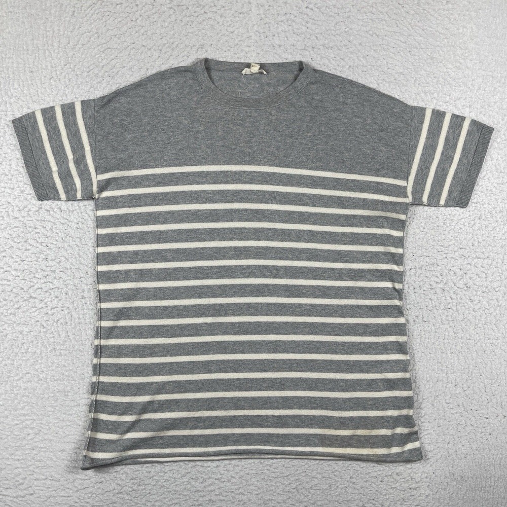 Eileen Fisher Shirt Womens Small Gray White Stripes Organic Cotton Career Casual